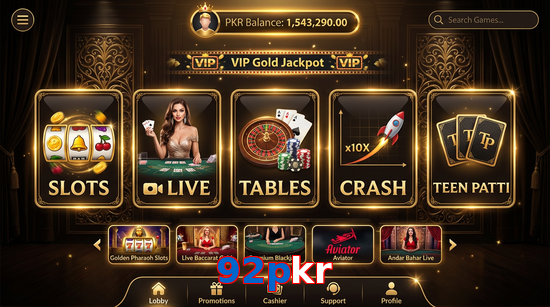 Main screen of 92Pkr casino page for PK players